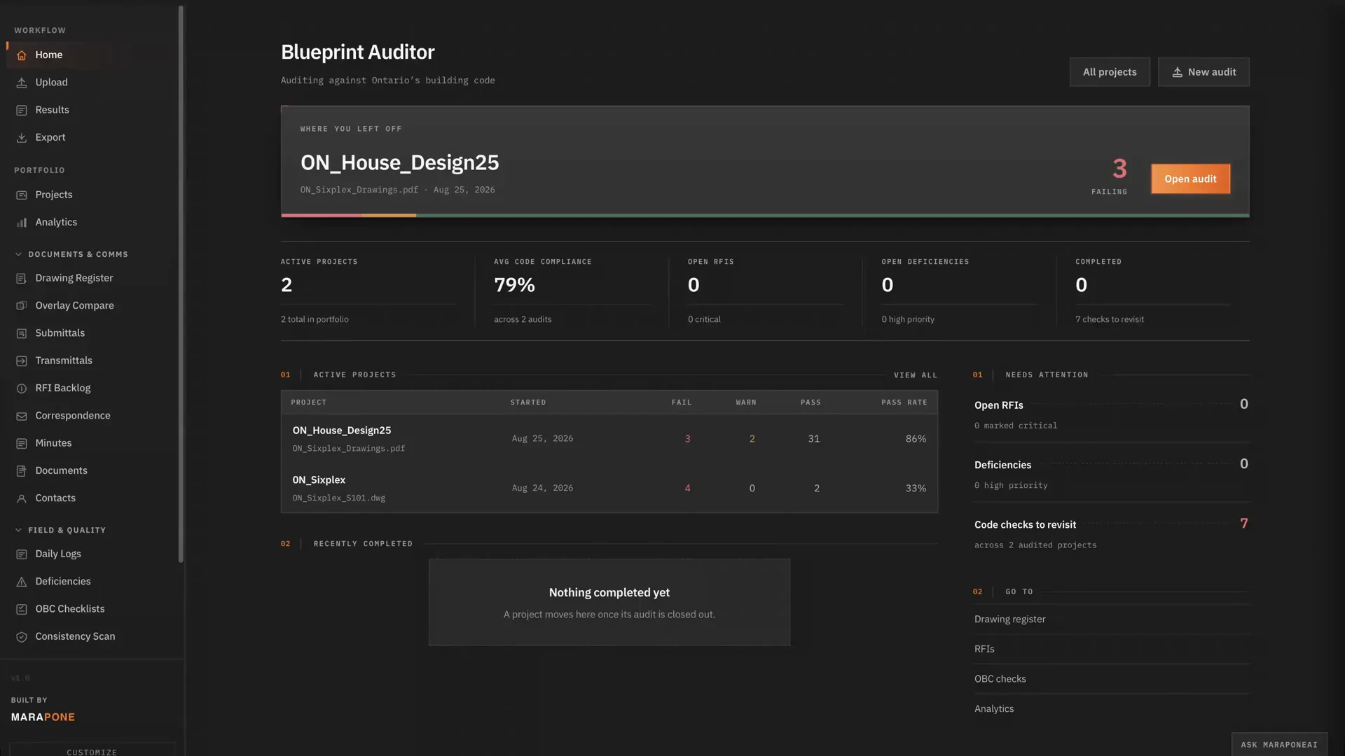 Blueprint Auditor's dashboard