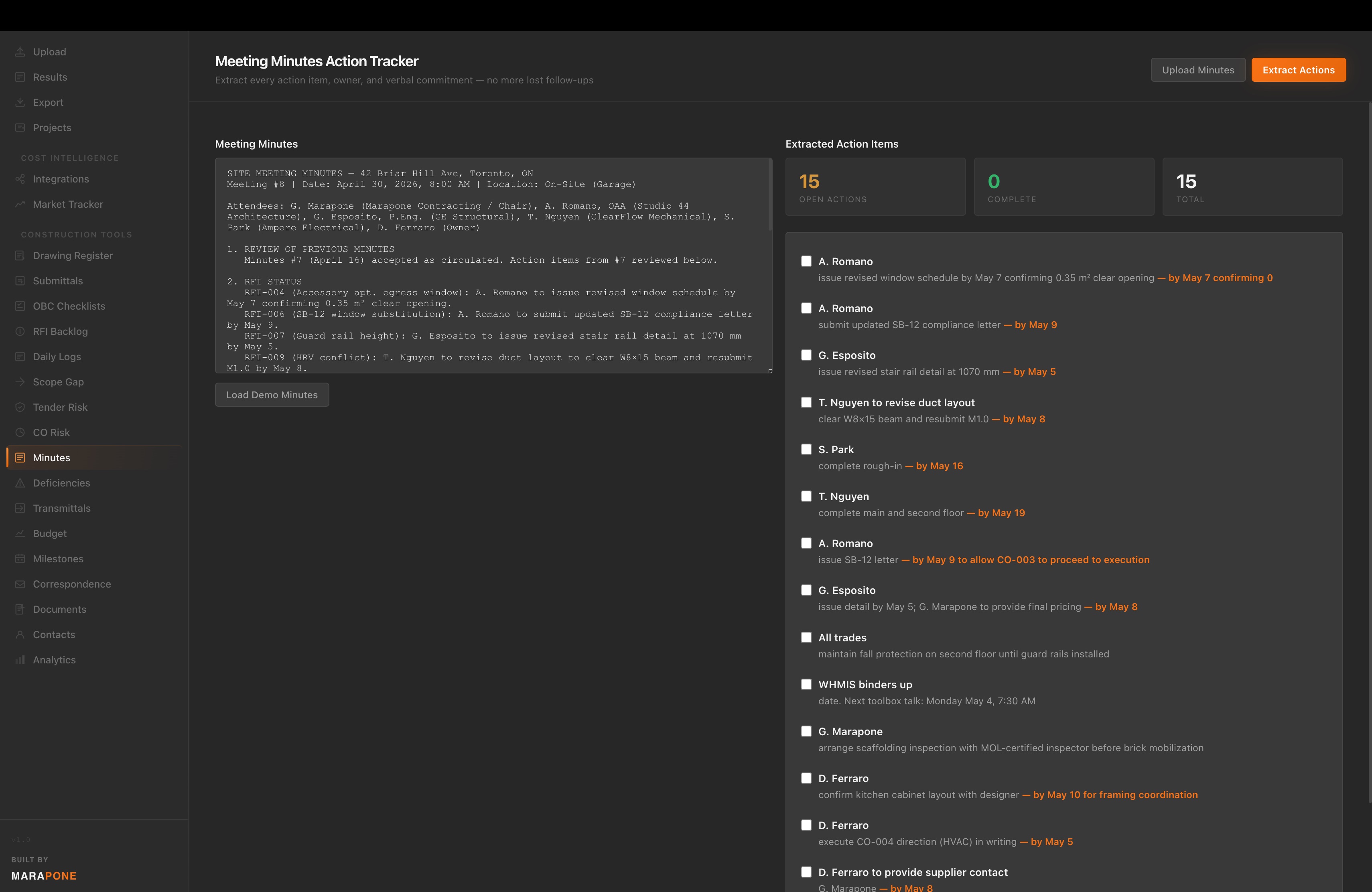 Meeting minutes action tracker